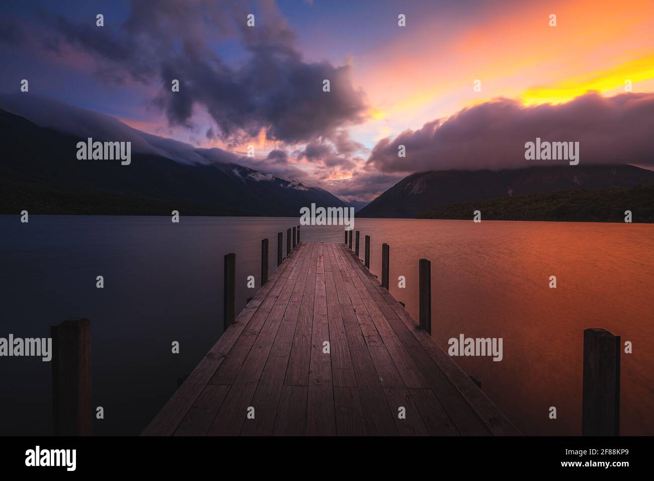 Sunset over lake Rotoiti, New Zealand Stock Photo