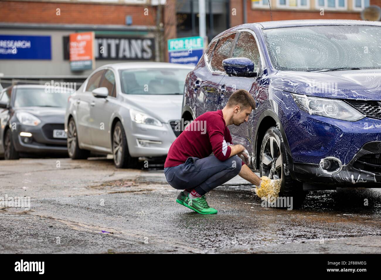 Cars being washed at a car wash on Bloomfield Road in east Belfast as