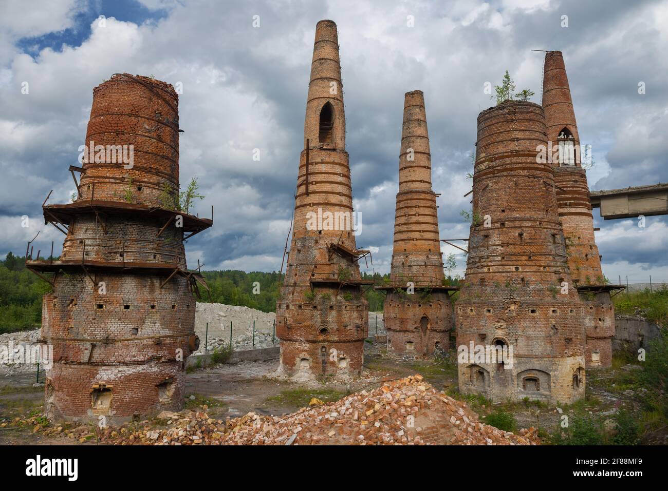 Ruins of kilns for burning lime from an old marble and lime plant on a