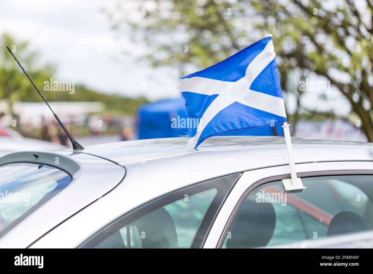 Scottish flag on a car window, Scotland, UK Stock Photo Alamy