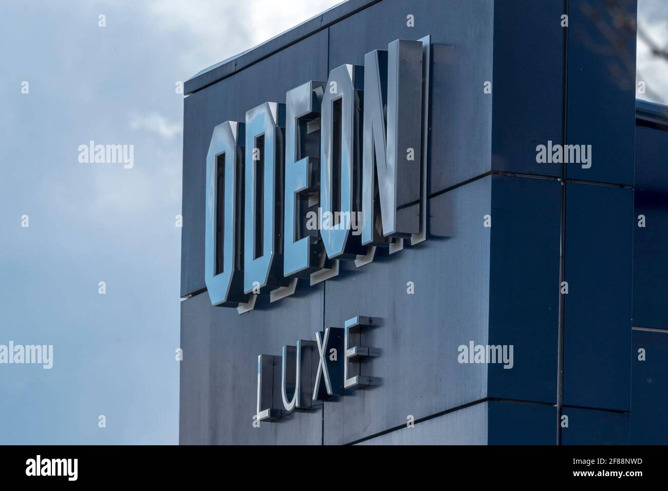 Odeon Luxe cinema sign. Stock Photo
