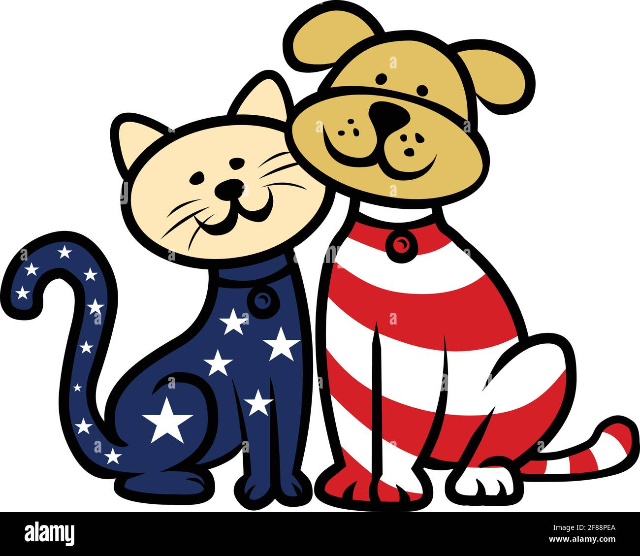 American patriot dog and cat vector illustration isolated on white background Stock Vector