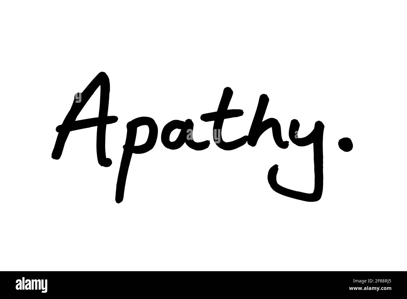Apathy, handwritten on a white background. Stock Photo