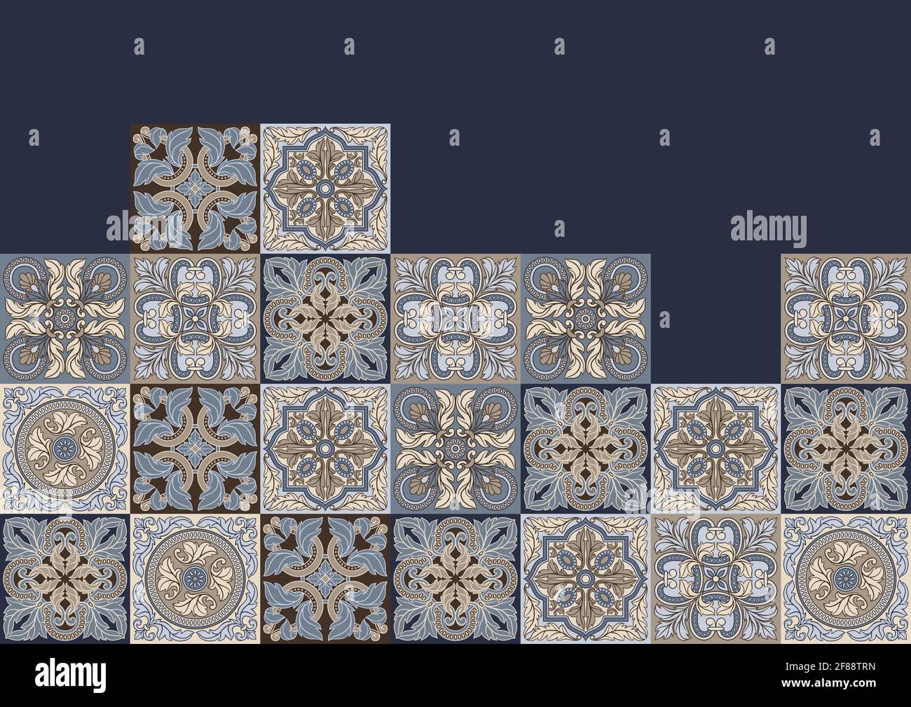 Portuguese azulejo ceramic tile pattern. Mediterranean traditional ornament. Italian pottery or spanish majolica. Stock Vector