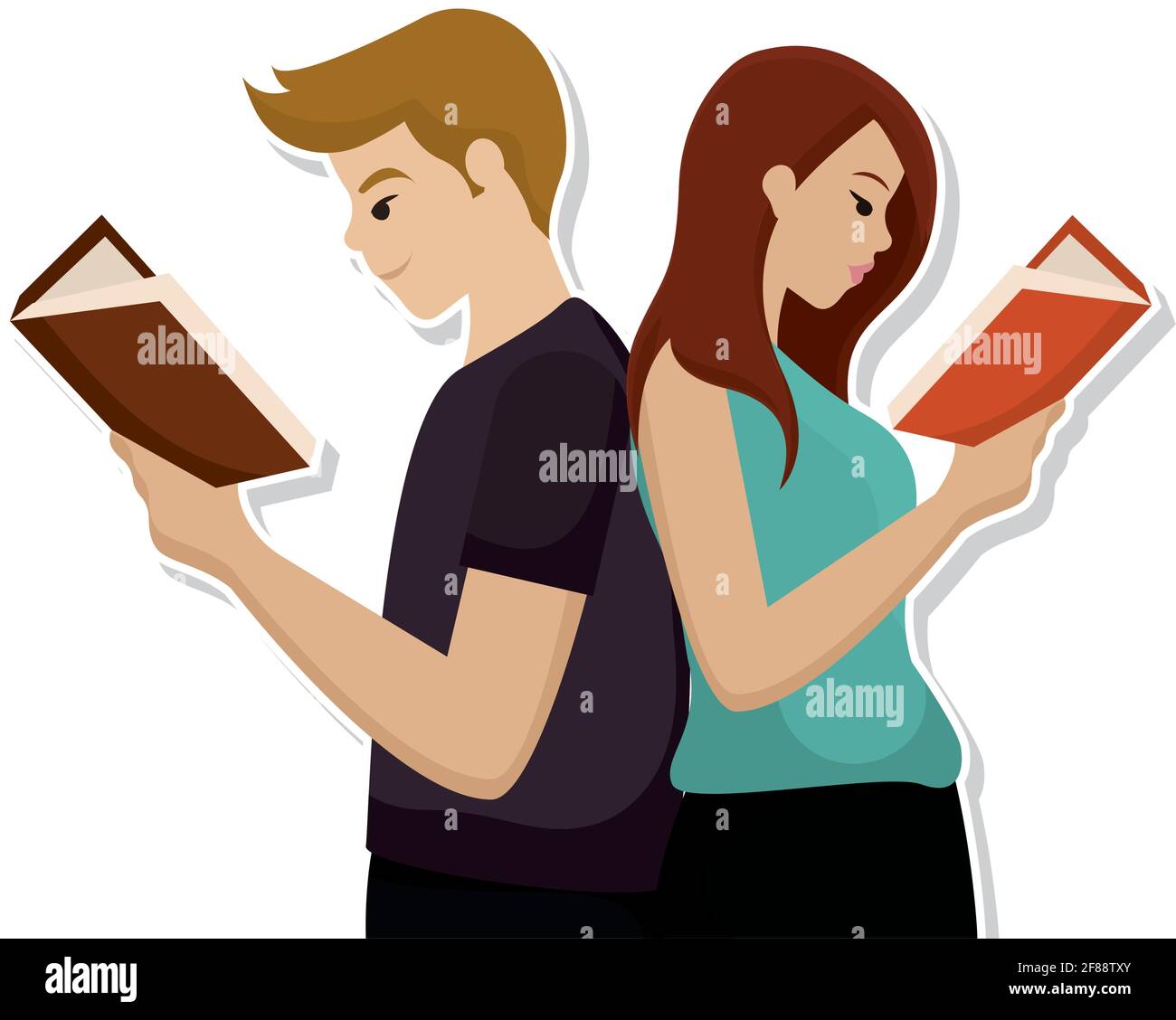 Couple reading books together. Hobbies concept - Vector illustration Stock Vector