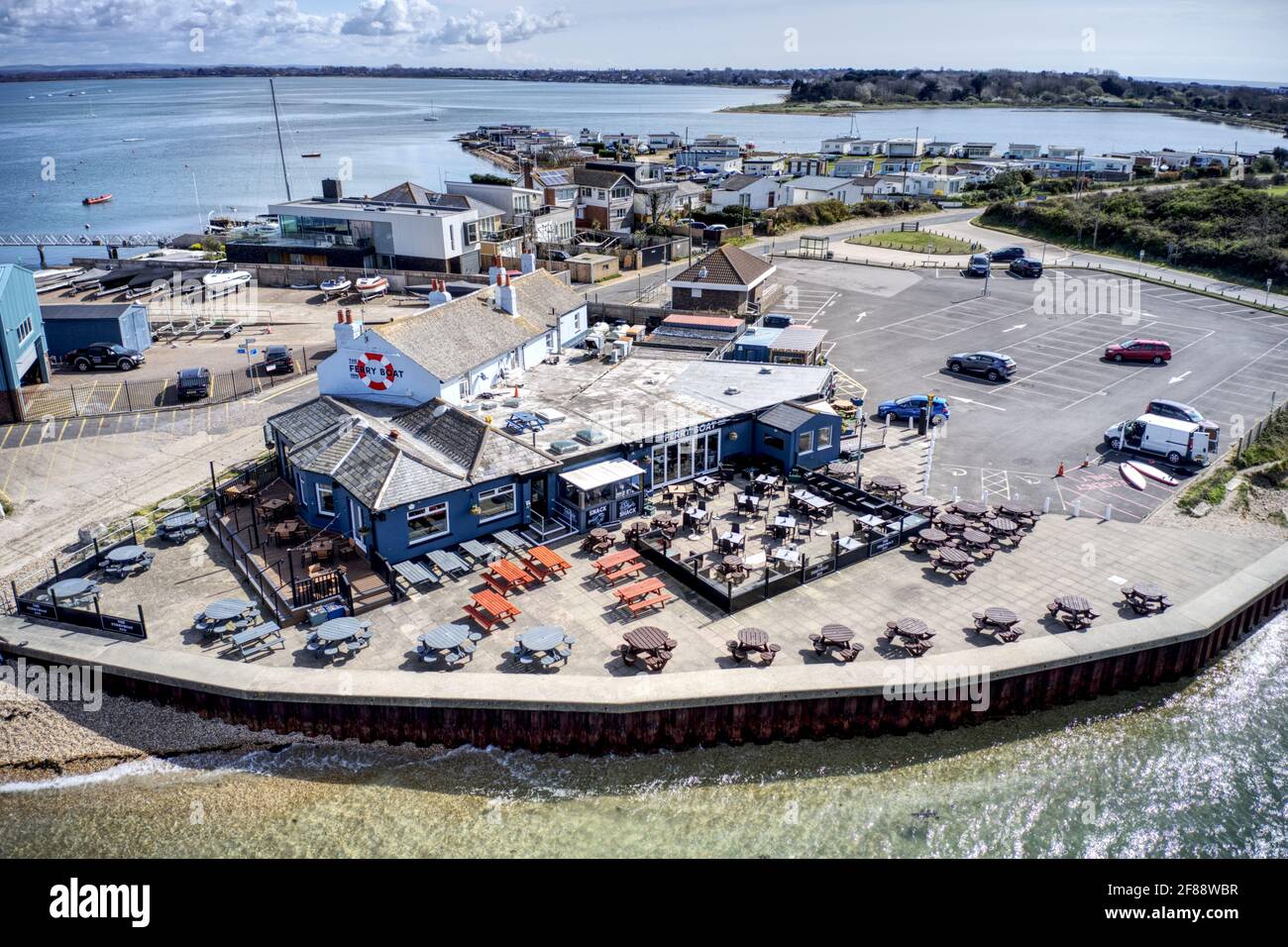 Ferry Boat Inn aerial view at Hayling Island and the Kench nature