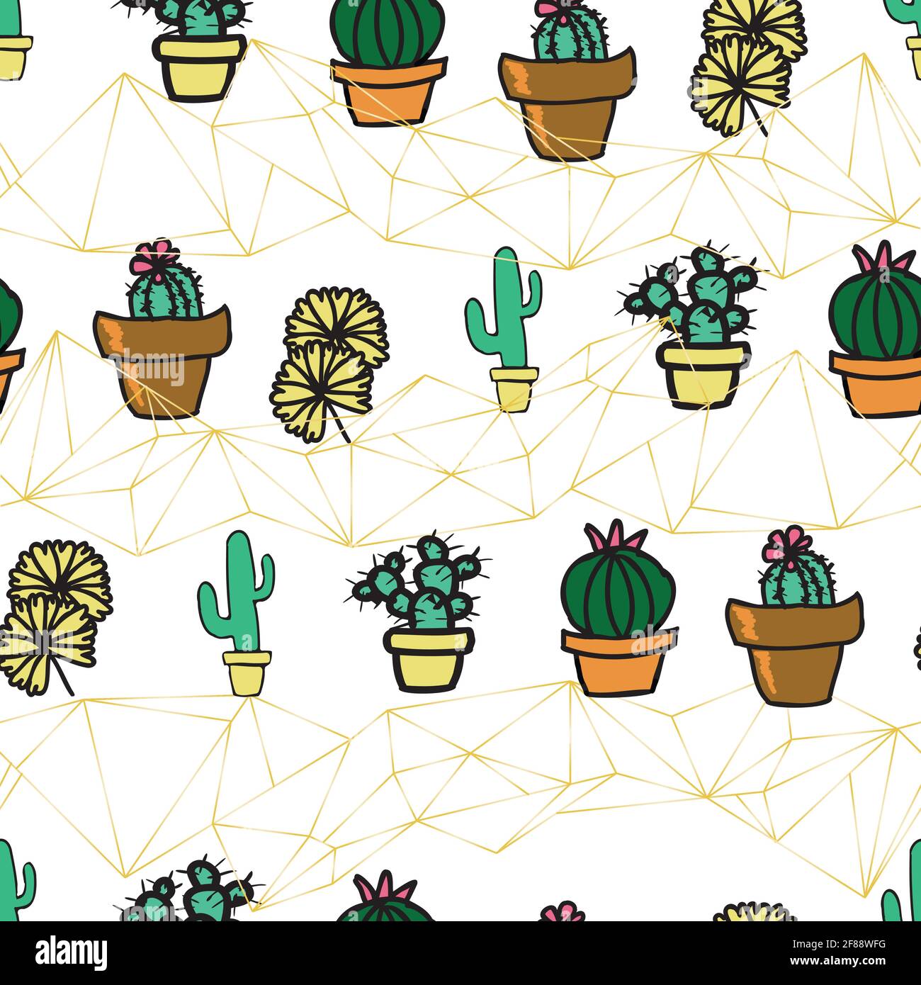 Vector background cactus plant in pot, succulents seamless pattern ...