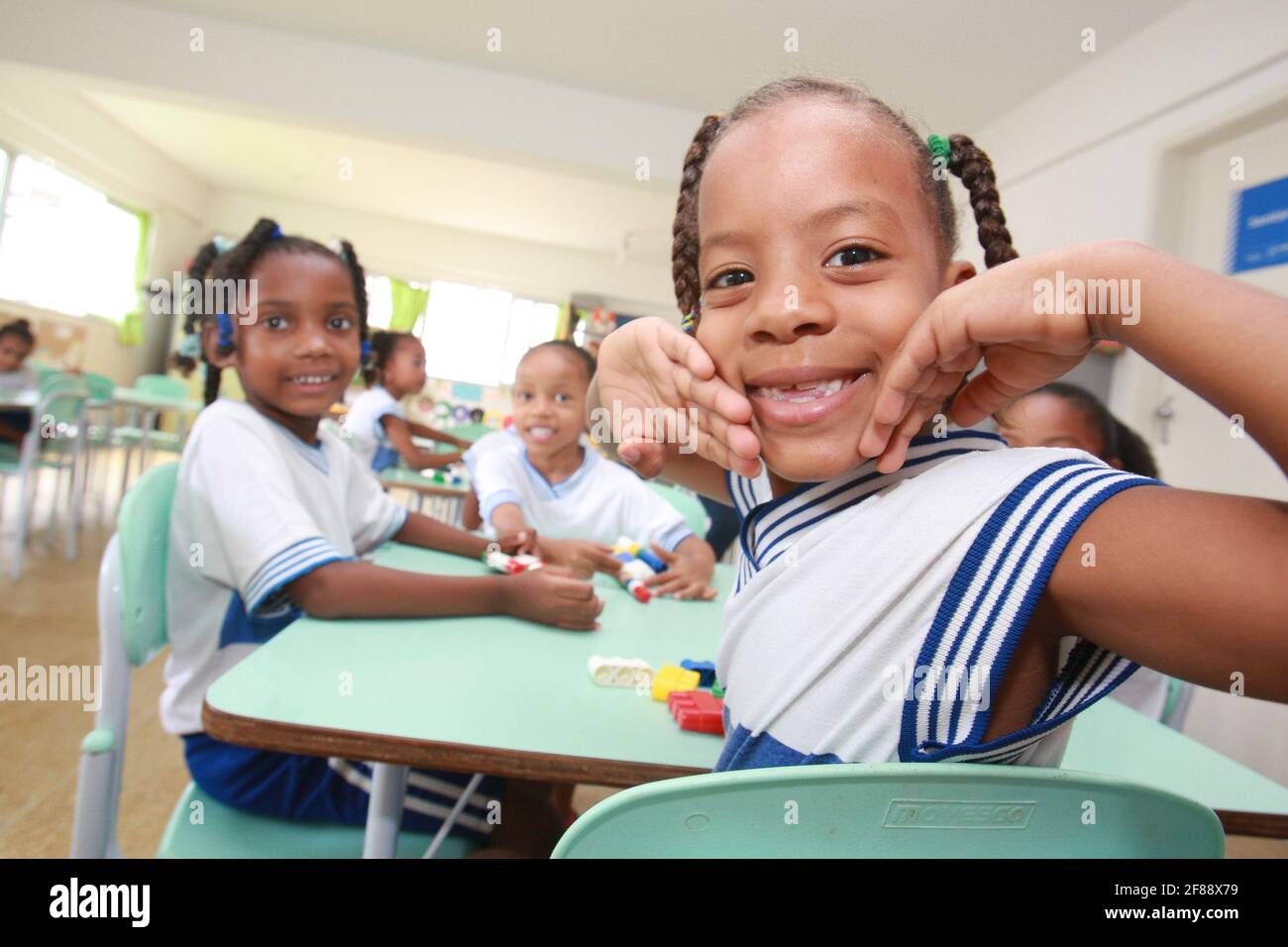 salvador, bahia / brazil - may19, 2016: children are seen in a classroom at the Tereza Mata Pires Municipal Center, in the Alto do Cabrito neighborhoo Stock Photo