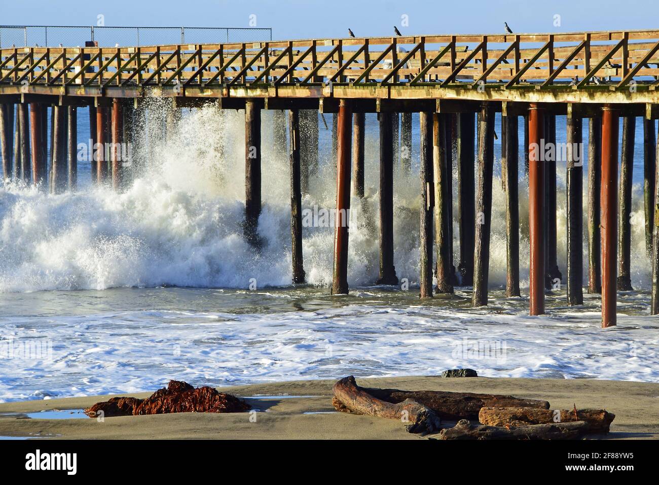 Waves at Seacliff State Beach on the Monterey Bay Stock Photo