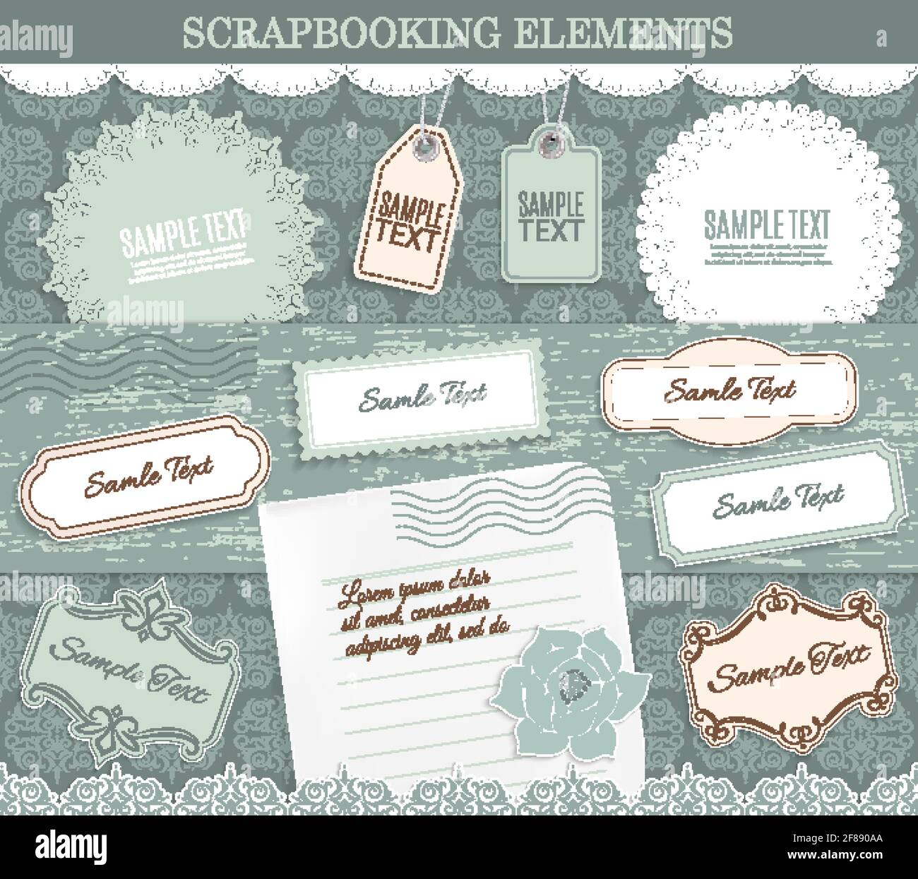 Scrapbooking elements, vector paper stickers. Design elements for scrapbook  decoration on background with retro flourishes and borders, tags and label  Stock Vector Image & Art - Alamy
