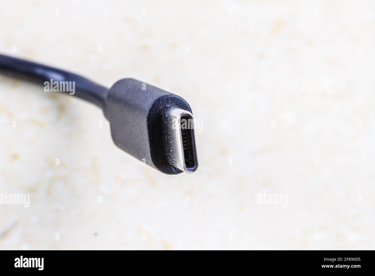 USB-C USBC plug and cable,  macro, close up. Stock Photo