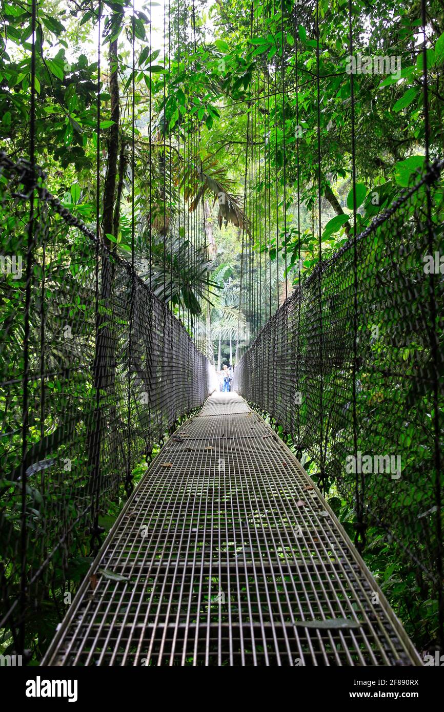 Hanging bridge in jungle of Costa Rica near Arenal Stock Photo