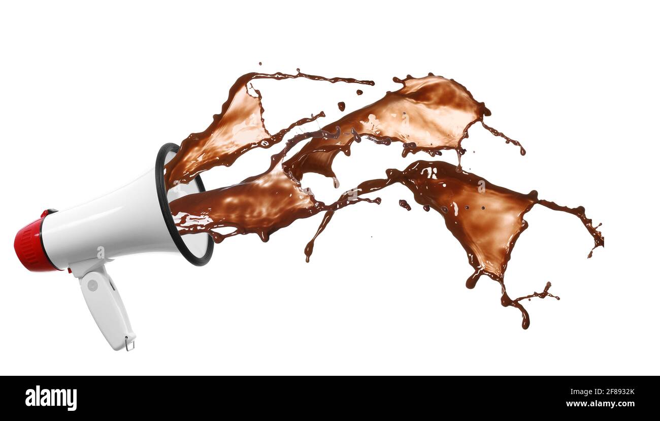 Flying megaphone with splashes on white background Stock Photo