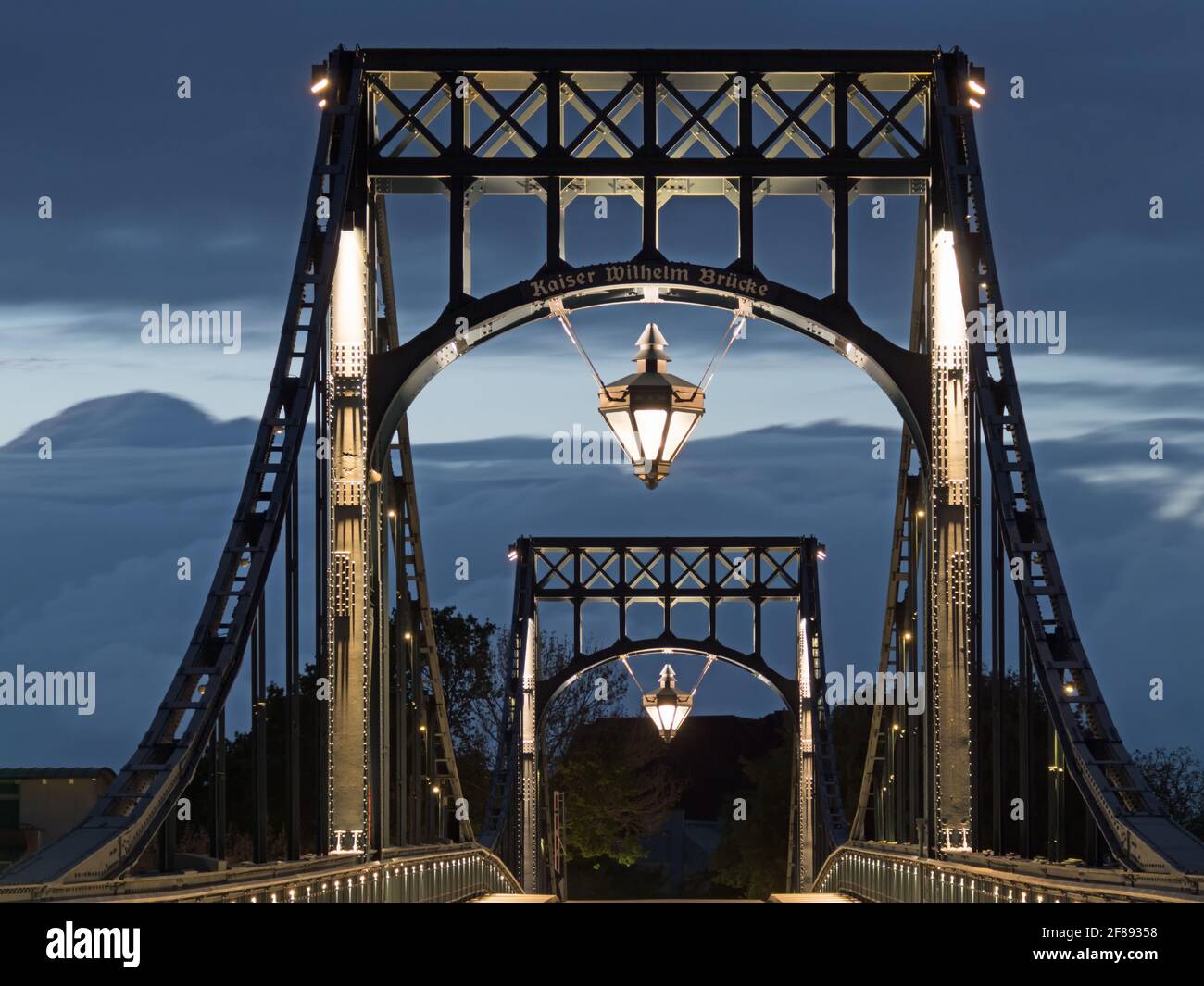 Kaiser Wilhelm bridge, landmark of city Wilhelmshaven, Germany, at Blue Hour Stock Photo