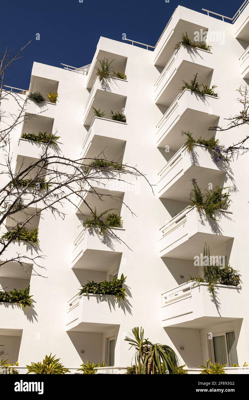 Empty balconies on the side of the Spring Hotel Volcano in Playa de Las  Americas, Tenerife, Canary Islands, Spain Stock Photo - Alamy