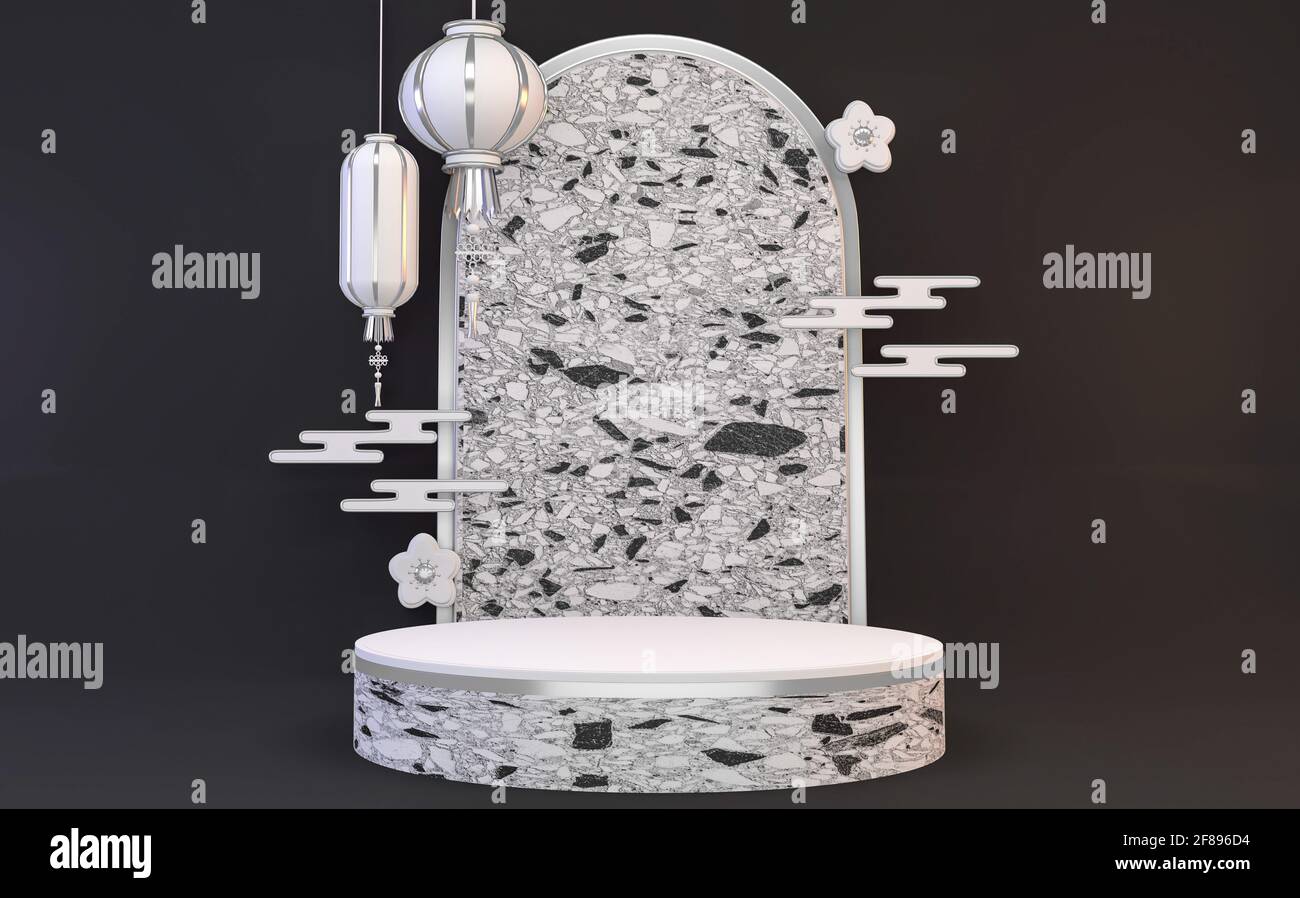 Black and white podium minimal geometric .3D rendering Stock Photo - Alamy
