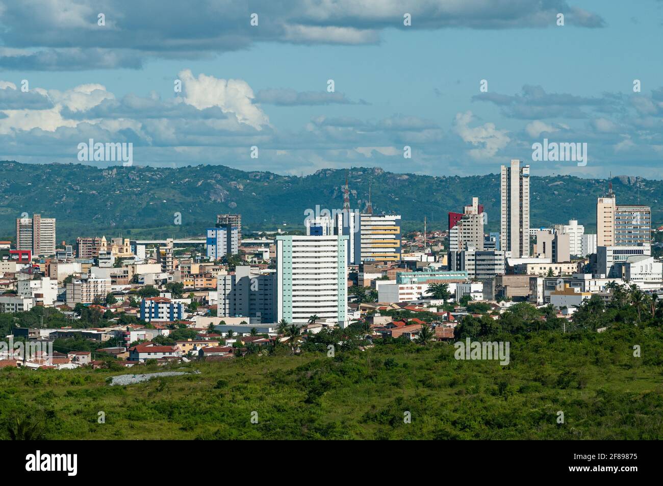 Campina Grande, Paraiba, Brazil on June 16, 2008. Partial view of the city, showing buildings and rural area. Stock Photo