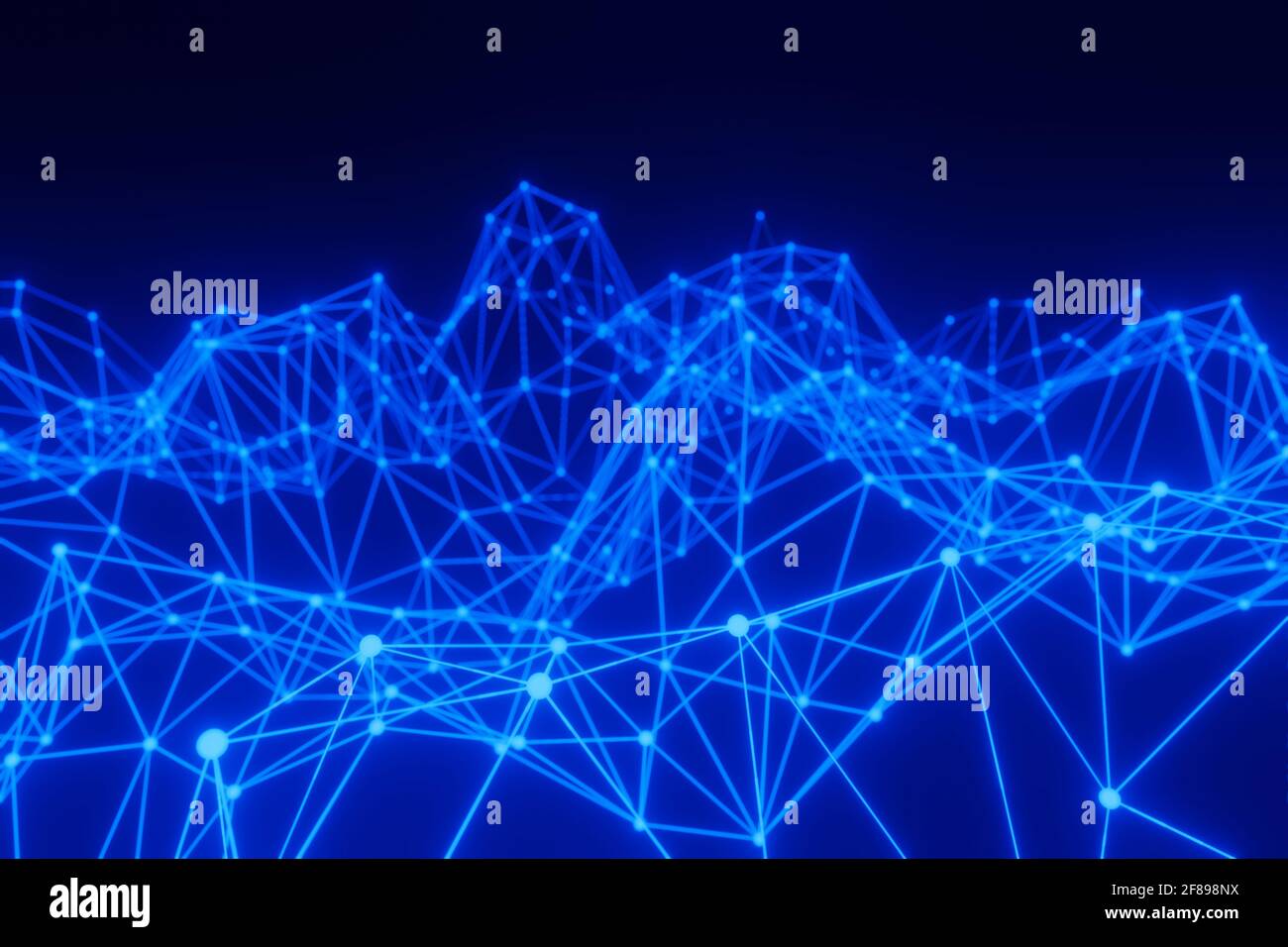 Glowing Blue Abstract Triangle Plexus on Black Background Stock Photo