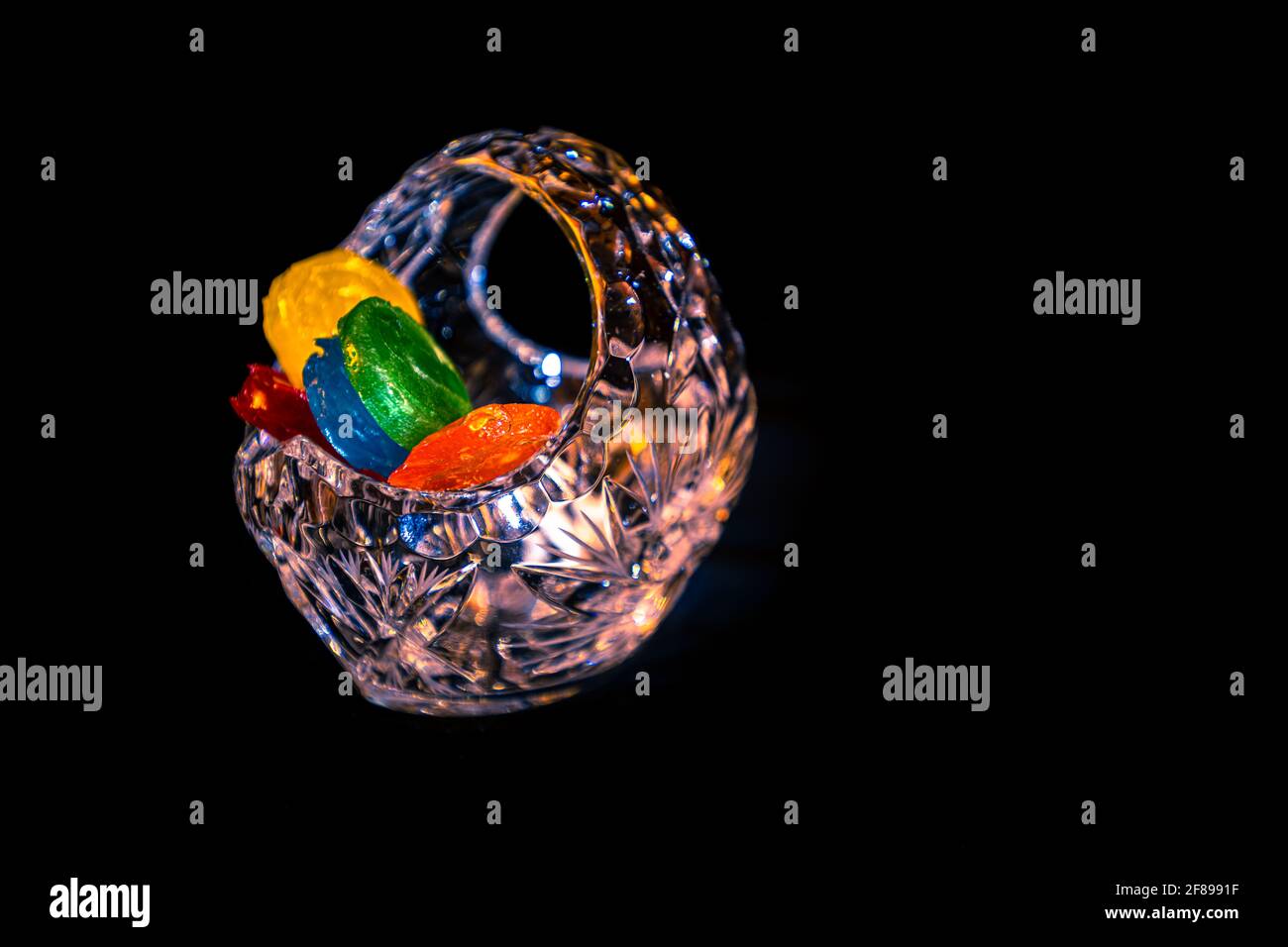 Crystal Candy Bowl on a black background Stock Photo