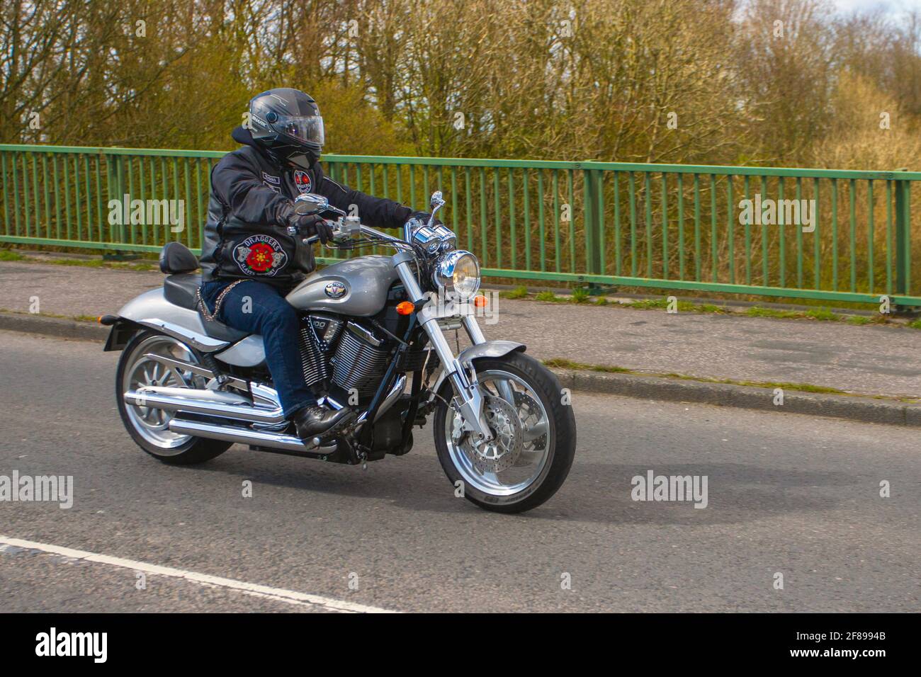 2007 Victory Hammer 1634cc Cruiser; Motorbike rider; two wheeled transport, motorcycles, vehicle on British roads, motorbikes, motorcycle bike riders motoring in Manchester, UK Stock Photo