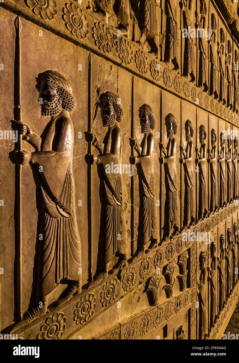 Relief sculpture of the subject people of the Achaemenian Empire in Apadana Palace, Persepolis, Iran. Stock Photo