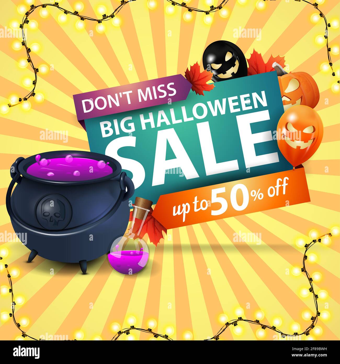 Big Halloween Sale Square Discount Green Banner With Halloween Balloons Garland Witch S Cauldron With Potion Discount Banner With Up To 50 Off Stock Photo Alamy<script async src=