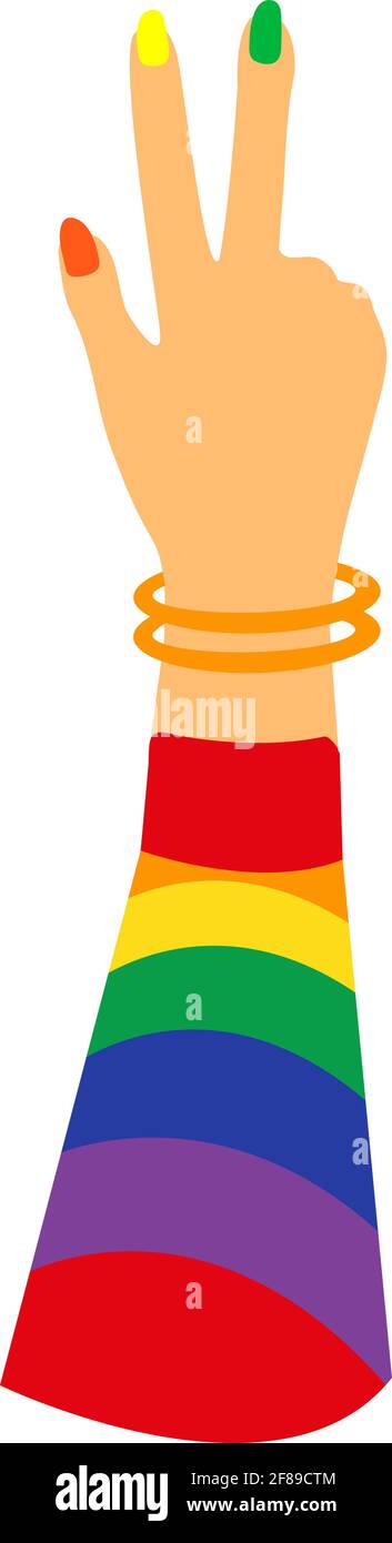 LGBT Pride Month. Hand fingers sign victory. Hand peace sign cartoon vector illustration Stock Vector