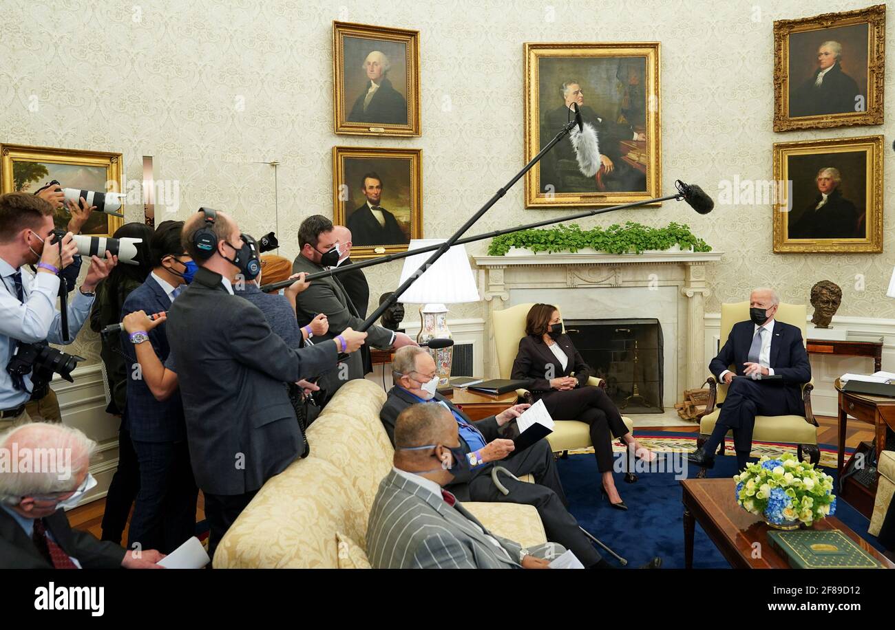 U S President Joe Biden Speaks Next To Vice President Kamala Harris As He Meets With A Bipartisan Group Of Members Of Congress To Discuss The American Jobs Plan Infrastructure Package In The U S President Joe Biden Speaks Next To Vice President Kamala Harris As He Meets With A Bipartisan Group Of Members Of Congress To Discuss The American Jobs Plan Infrastructure Package In The
