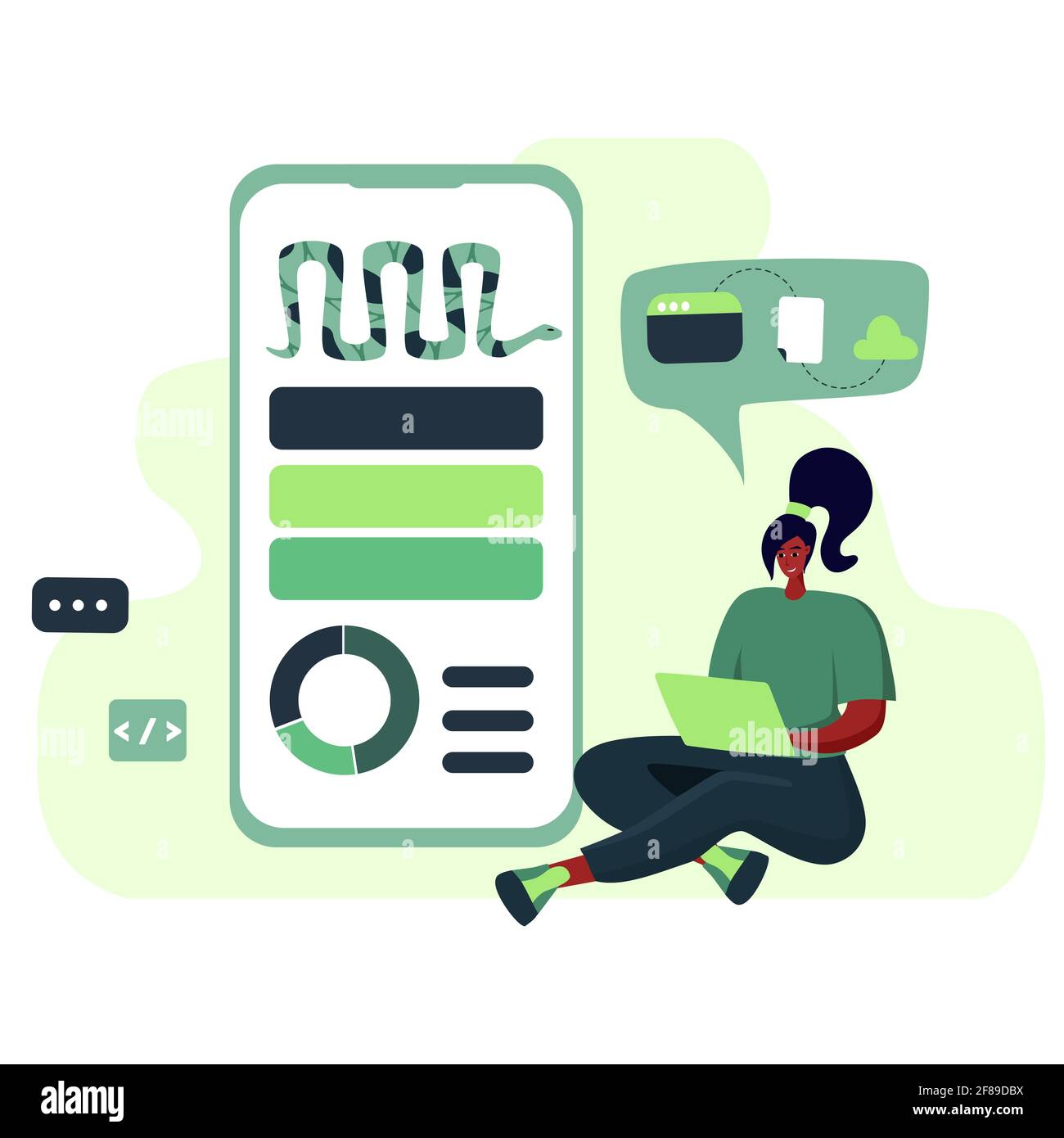Python code language sign. Programming coding and developing concept ...