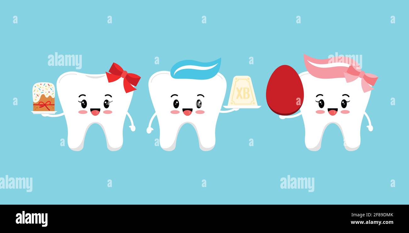 Orthodox Easter cute teeth dental icon set. Stock Vector