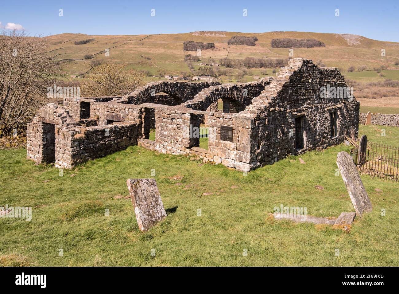 The rugged ruin of Stalling Busk Old Church  Raydale Yorkshire Dales National Park England Stock Photo