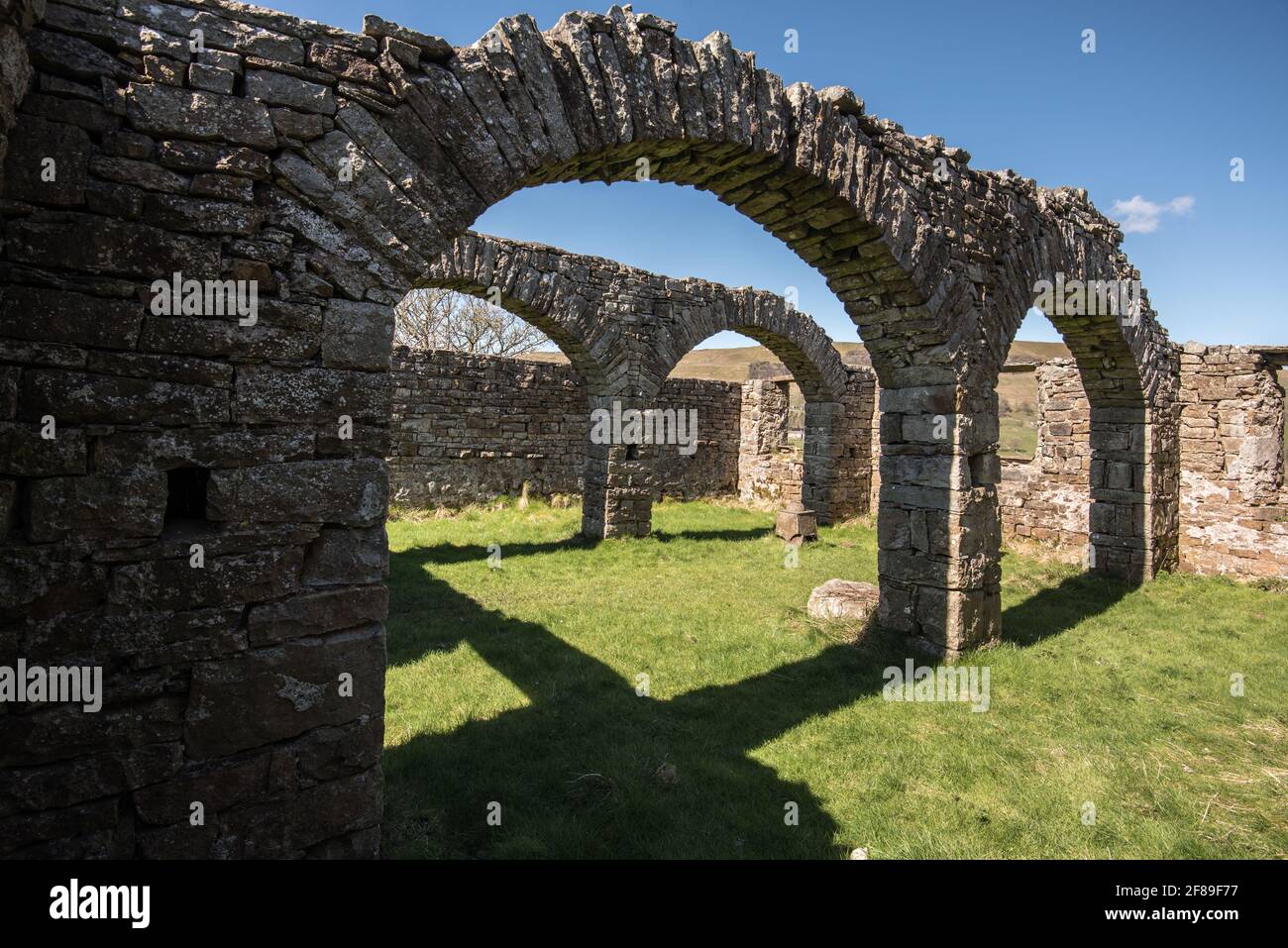 The rugged ruin of Stalling Busk Old Church  Raydale Yorkshire Dales National Park England Stock Photo