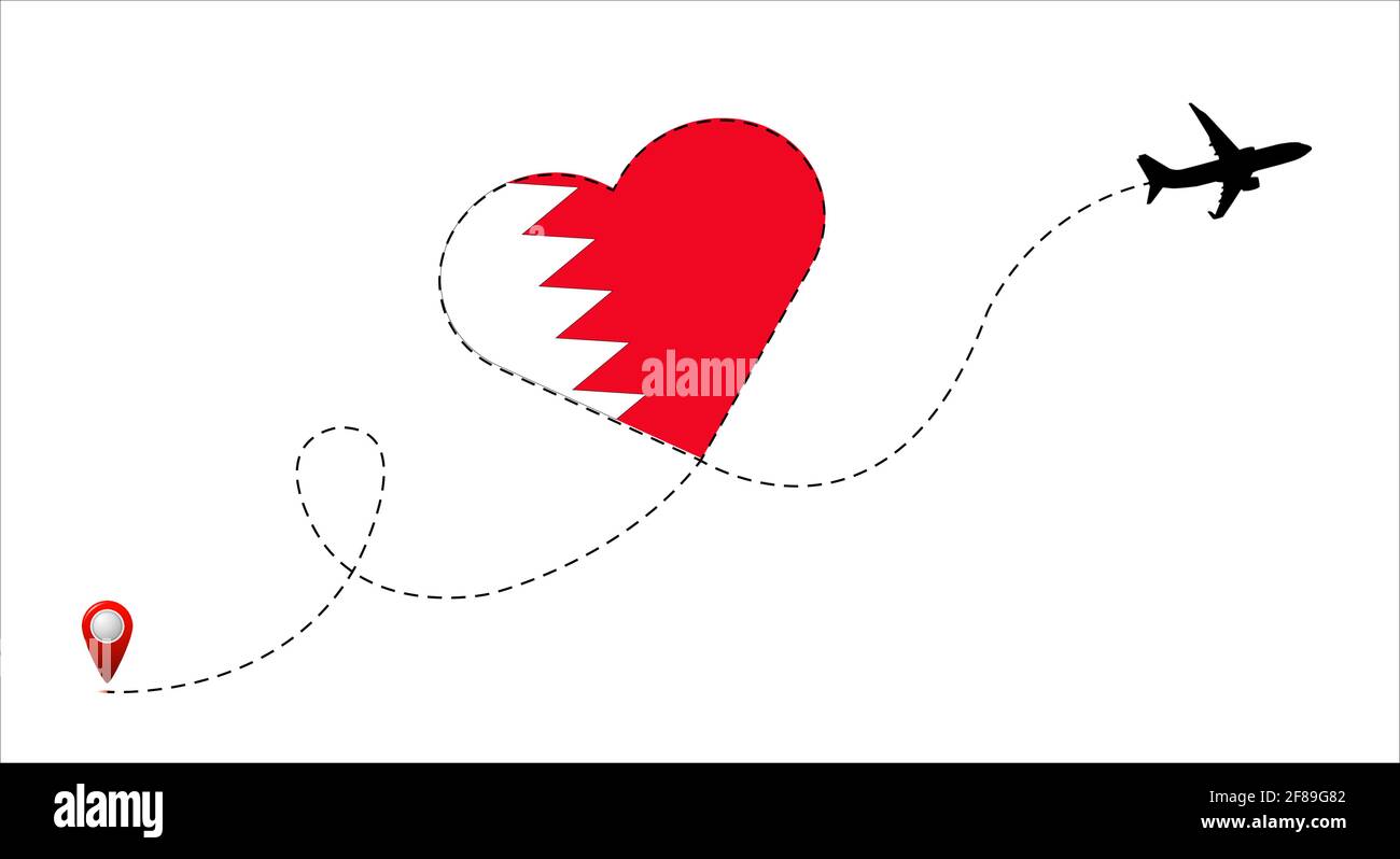 Airplane flight route with the Bahrain. Stock Vector