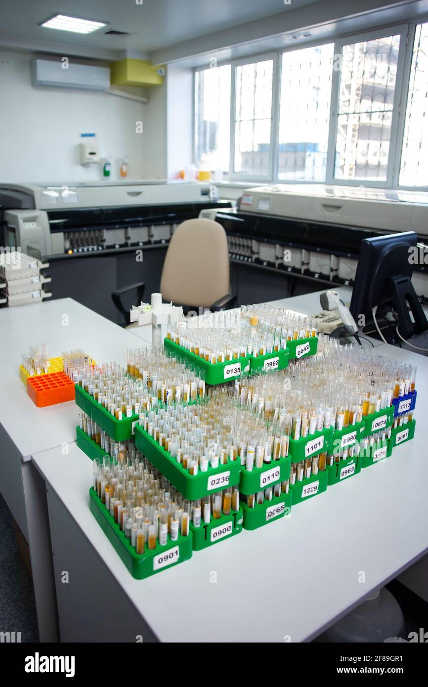 lots of lab tests on the desktop Stock Photo Alamy