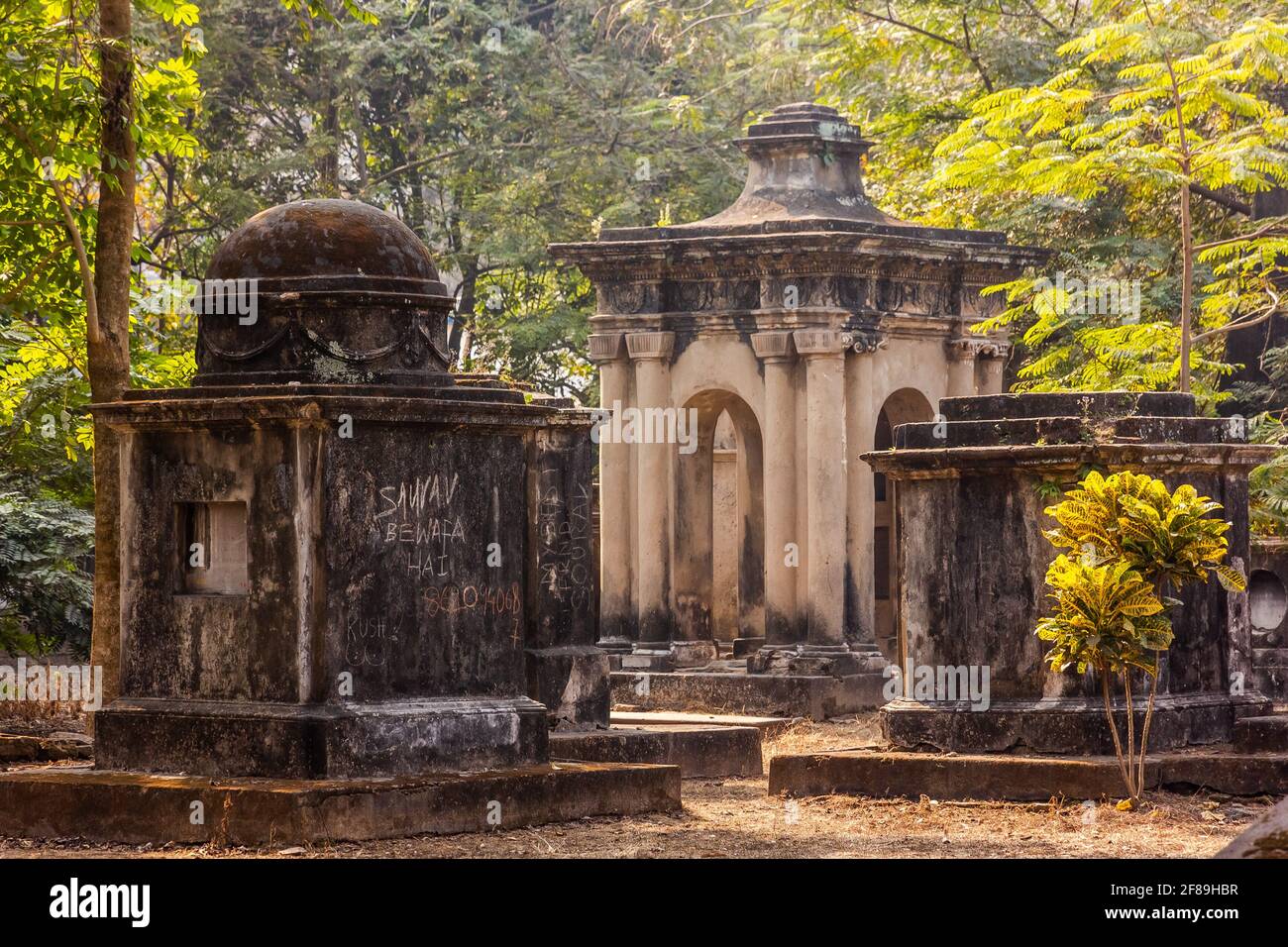 Kolkata, West Bengal, India - January 2018: British era tombs at the ...