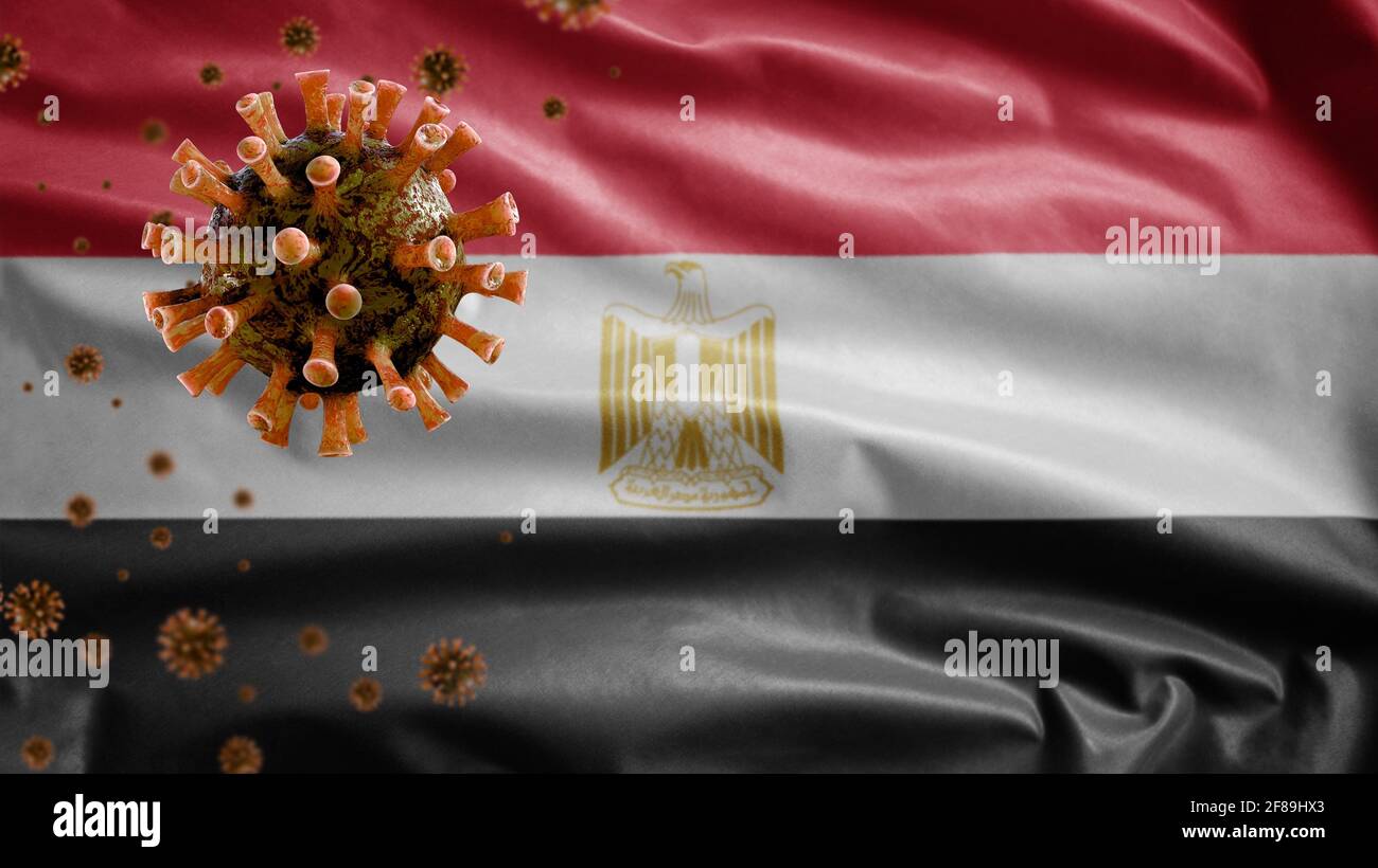 3D, Egyptian flag waving and Coronavirus 2019 nCov concept. Asian