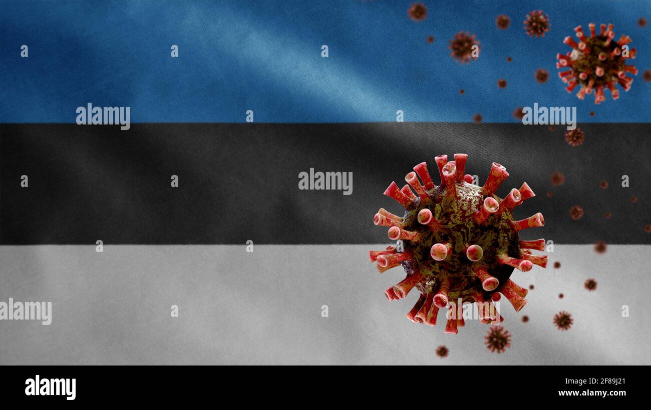3D, Estonian flag waving with coronavirus outbreak infecting ...