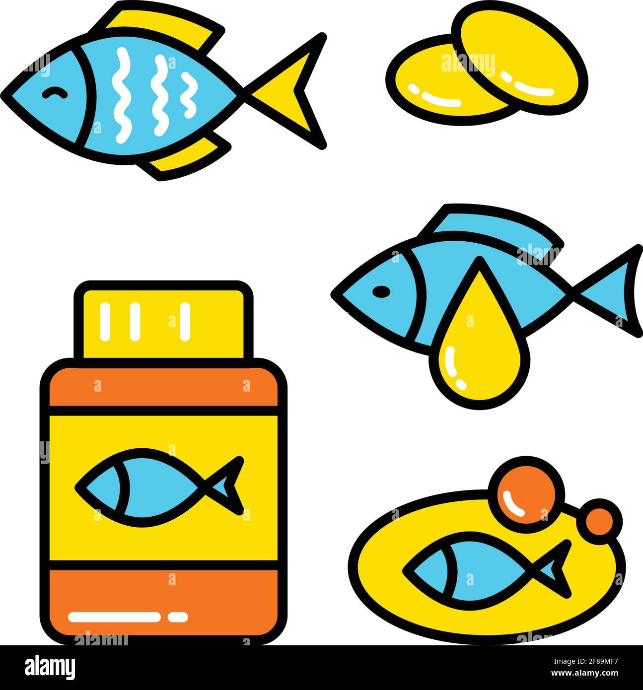 Omega 3 logo design. Fish oil vector design. Fish simple icon set Stock