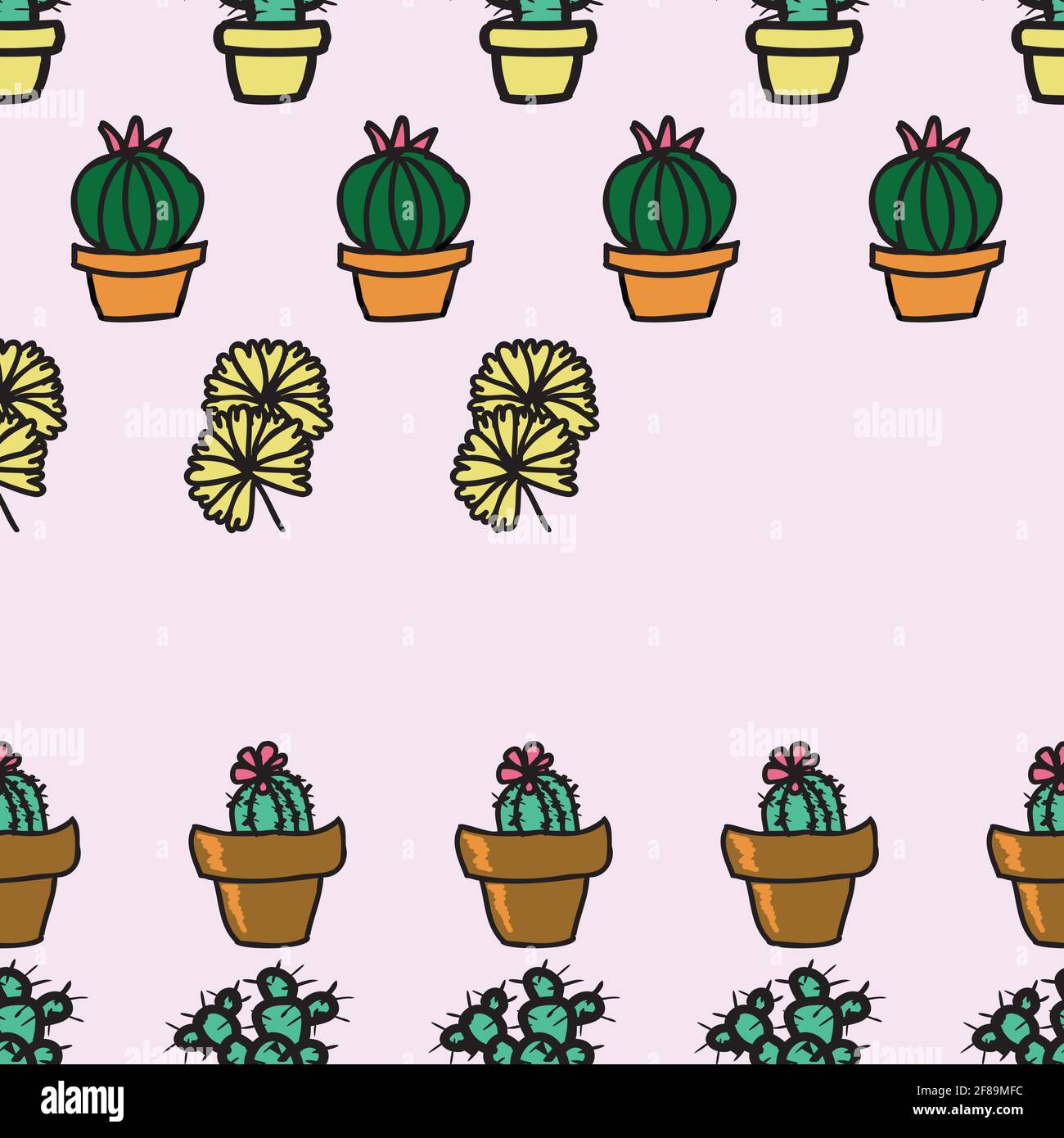 Vector pink background cactus plant in pot, succulents seamless pattern ...