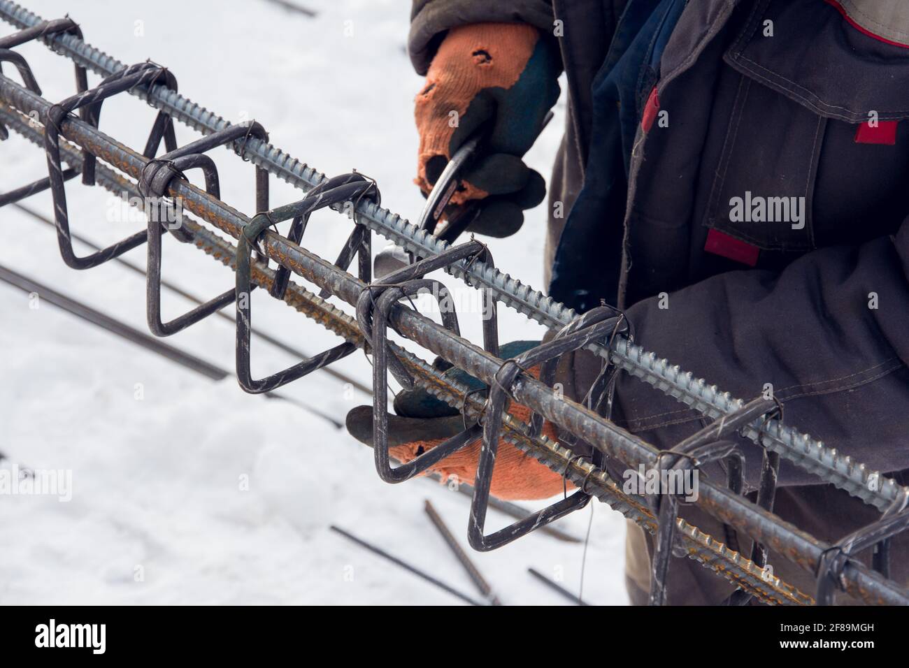 Concrete reinforcement. Tool at a construction site. The construction