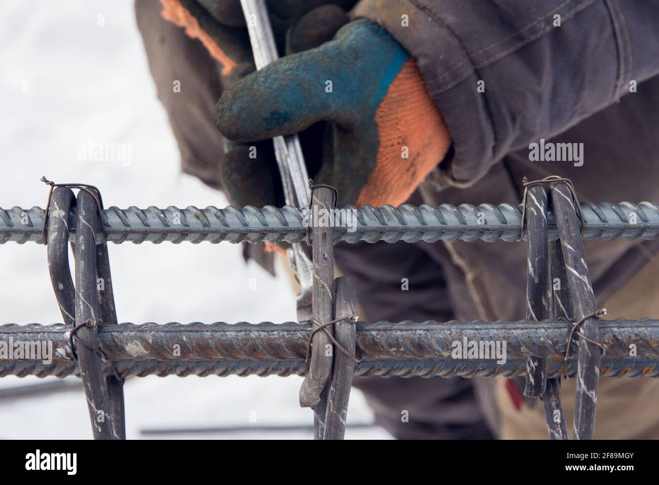 Concrete reinforcement. Tool at a construction site. The construction tool for monolithic works
