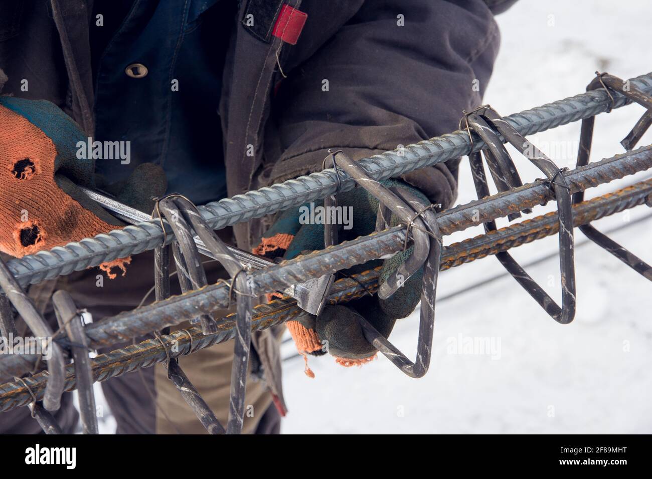 Concrete reinforcement. Tool at a construction site. The construction tool for monolithic works