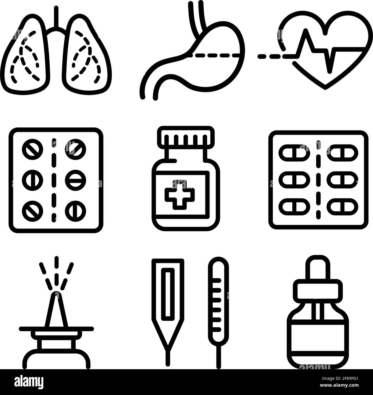 Outline web simple icon set. Medicine and Health symbols Stock Vector