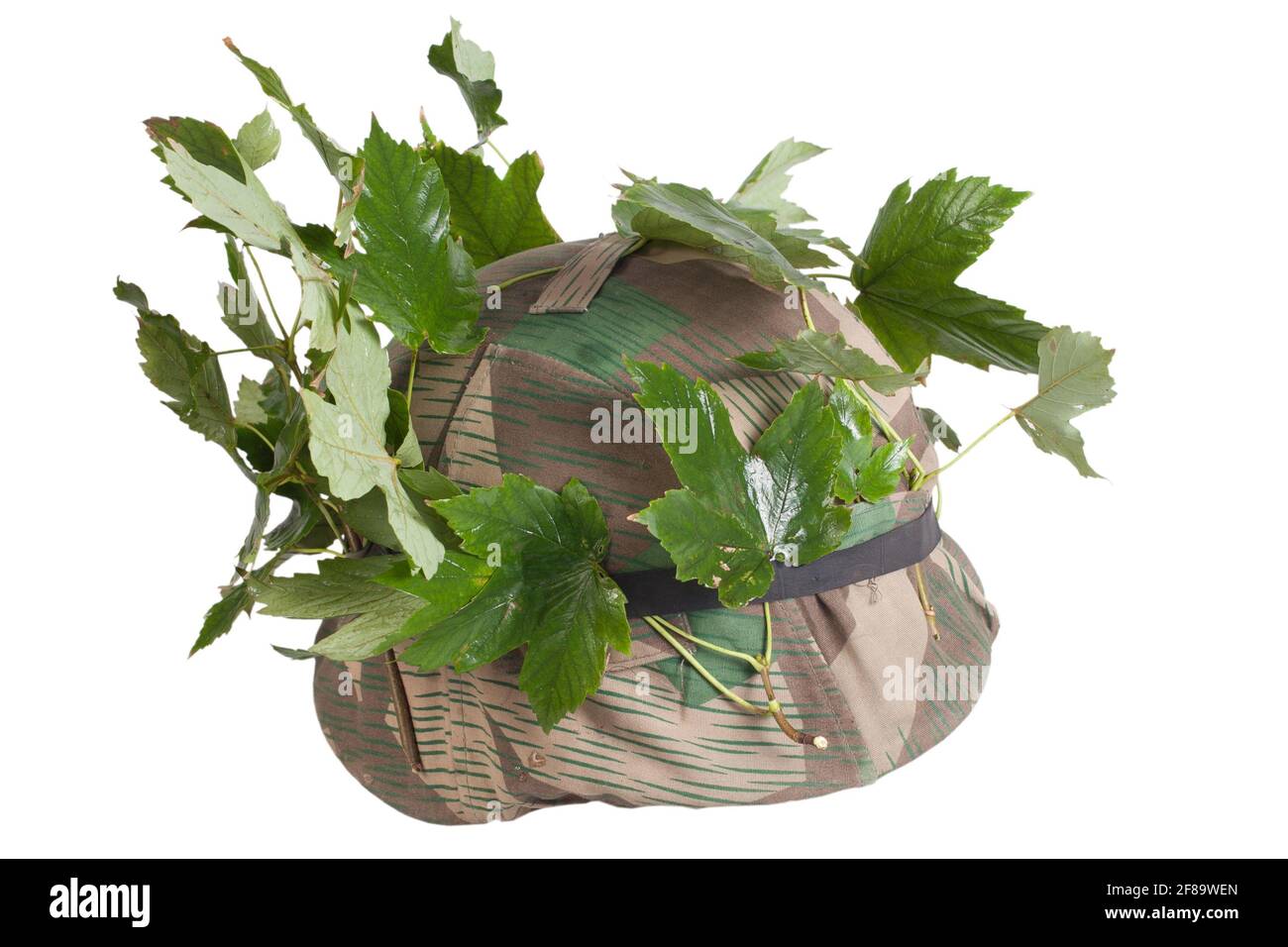 German Nazi Army steel helmet camouflaged with cover and tree leaves. World  War II period 1933-1945 Stock Photo - Alamy