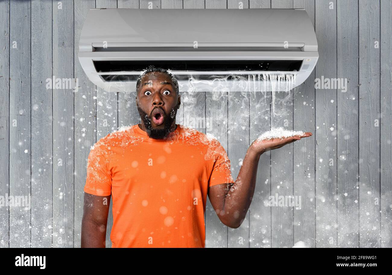 The air conditioner puts very fresh air in the room in a hot day Stock