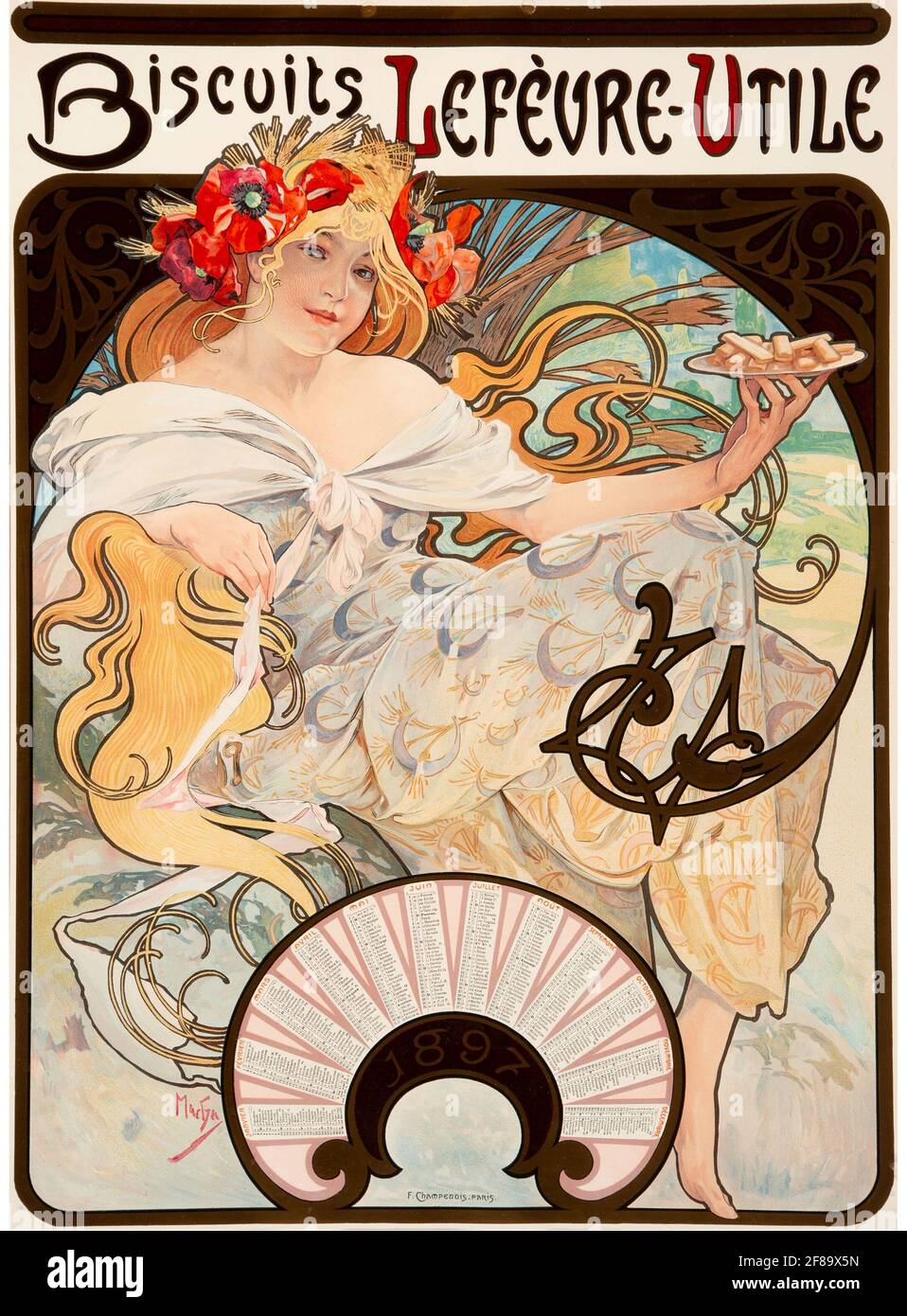 Biscuits Lefèvre-Utile – Art Nouveau by Alphonse Mucha, 1896 Stock Photo