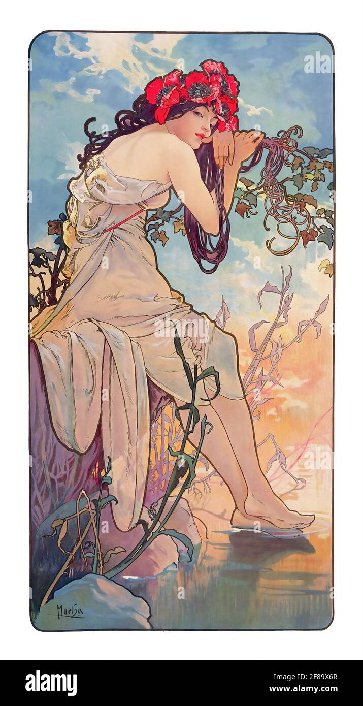 Seasons: Summer – Art Nouveau by Alphonse Mucha. 1896. Stock Photo