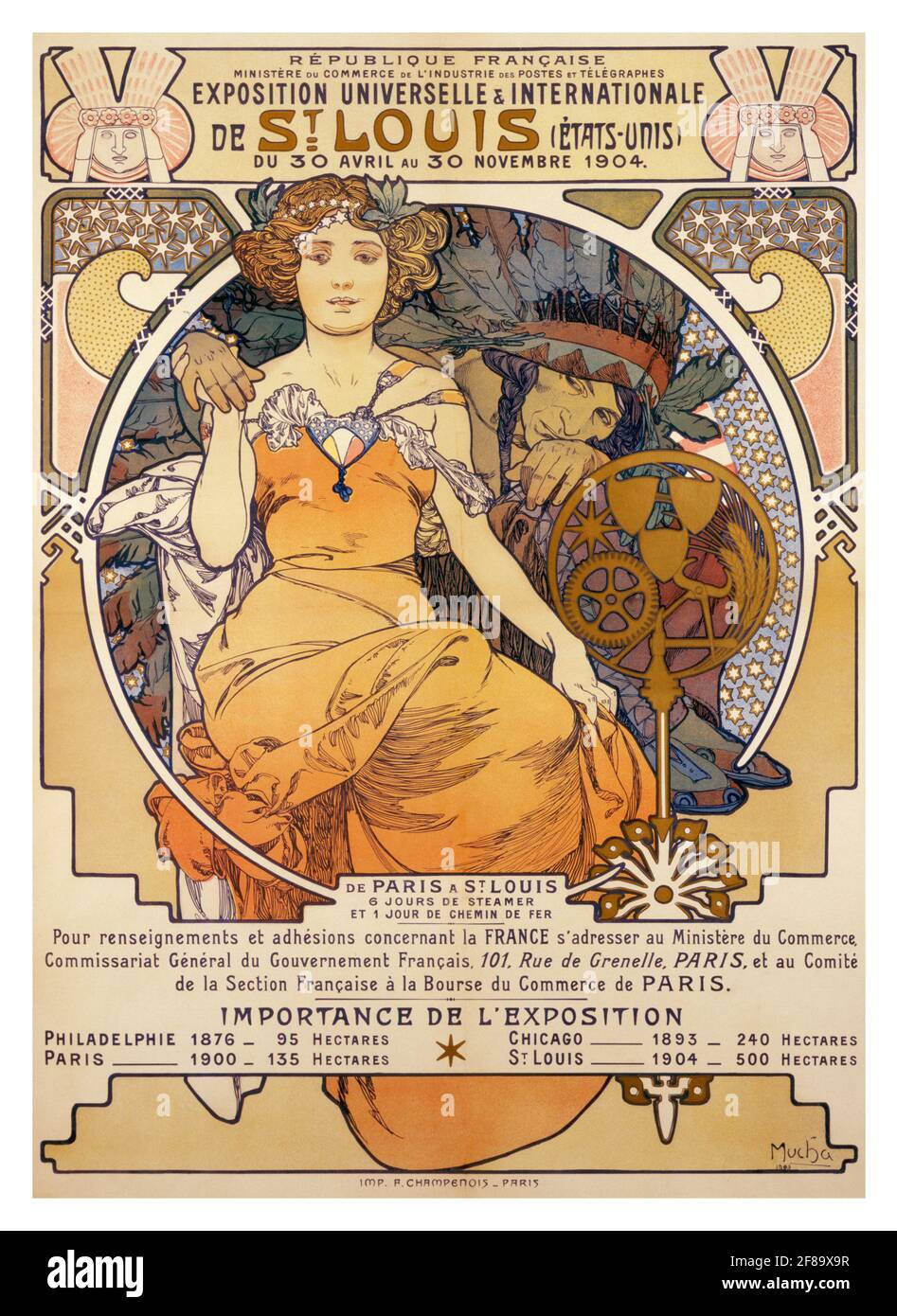 Exposition Universelles et Internationale de St. Louis (Etats Unis) du 30 Avril au 30 Novembre. (Poster advertising the 1904 World's Fair). Stock Photo