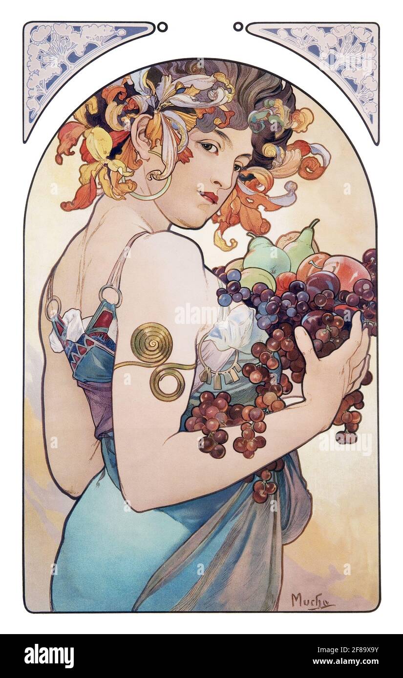 Fruit, 1897 – Art Nouveau by Alphonse Mucha Stock Photo