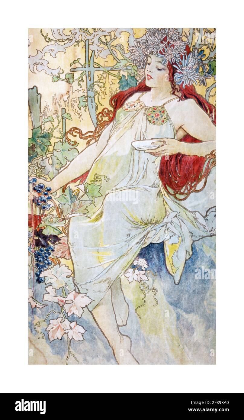 Autumn, from The Seasons, 1896 – Art Nouveau by Alphonse Mucha Stock Photo